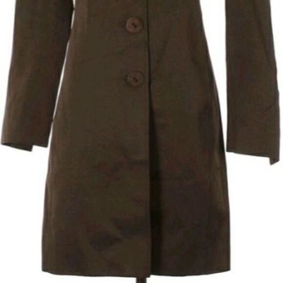 Tahari Equestrian Large Button Down Rib Textured Trench Coat Pockets Brown Sz XS - Picture 5 of 11